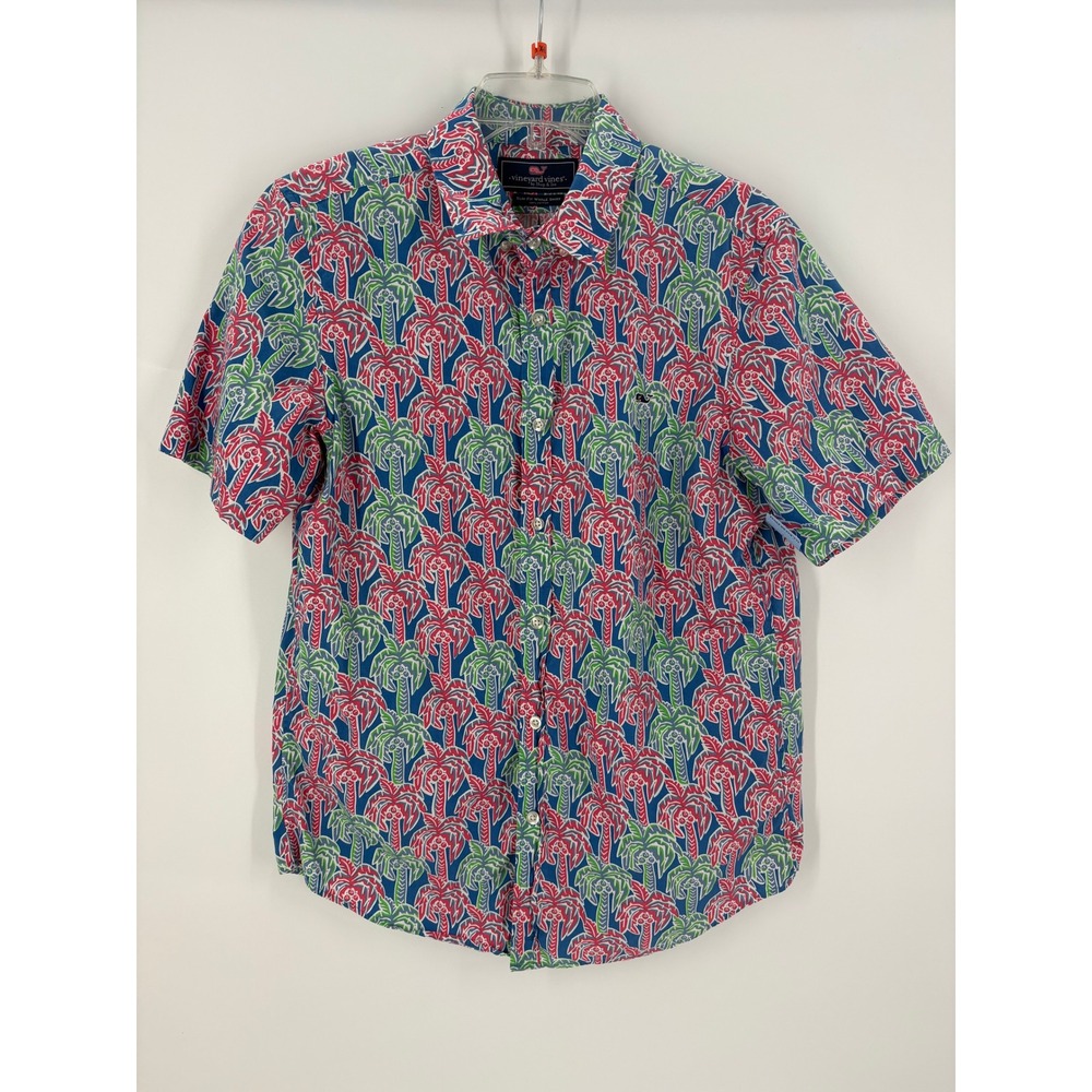 Vineyard Vines Slim Fit Whale Shirt Men's M Palm Tree Print Button Down Cotton